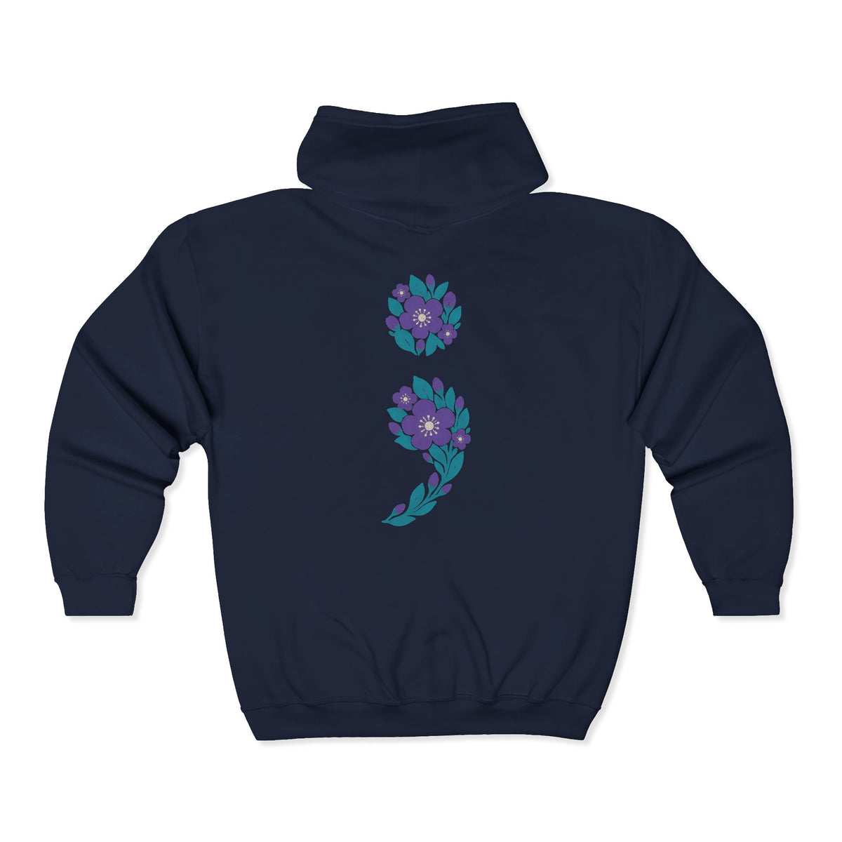 Floral semicolon suicide awareness zip up hoodie in navy