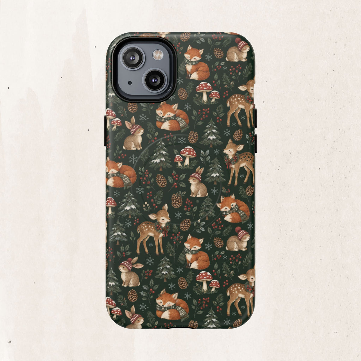 Magnetic Phone Case — Woodland Fox & Deer Holiday Pattern