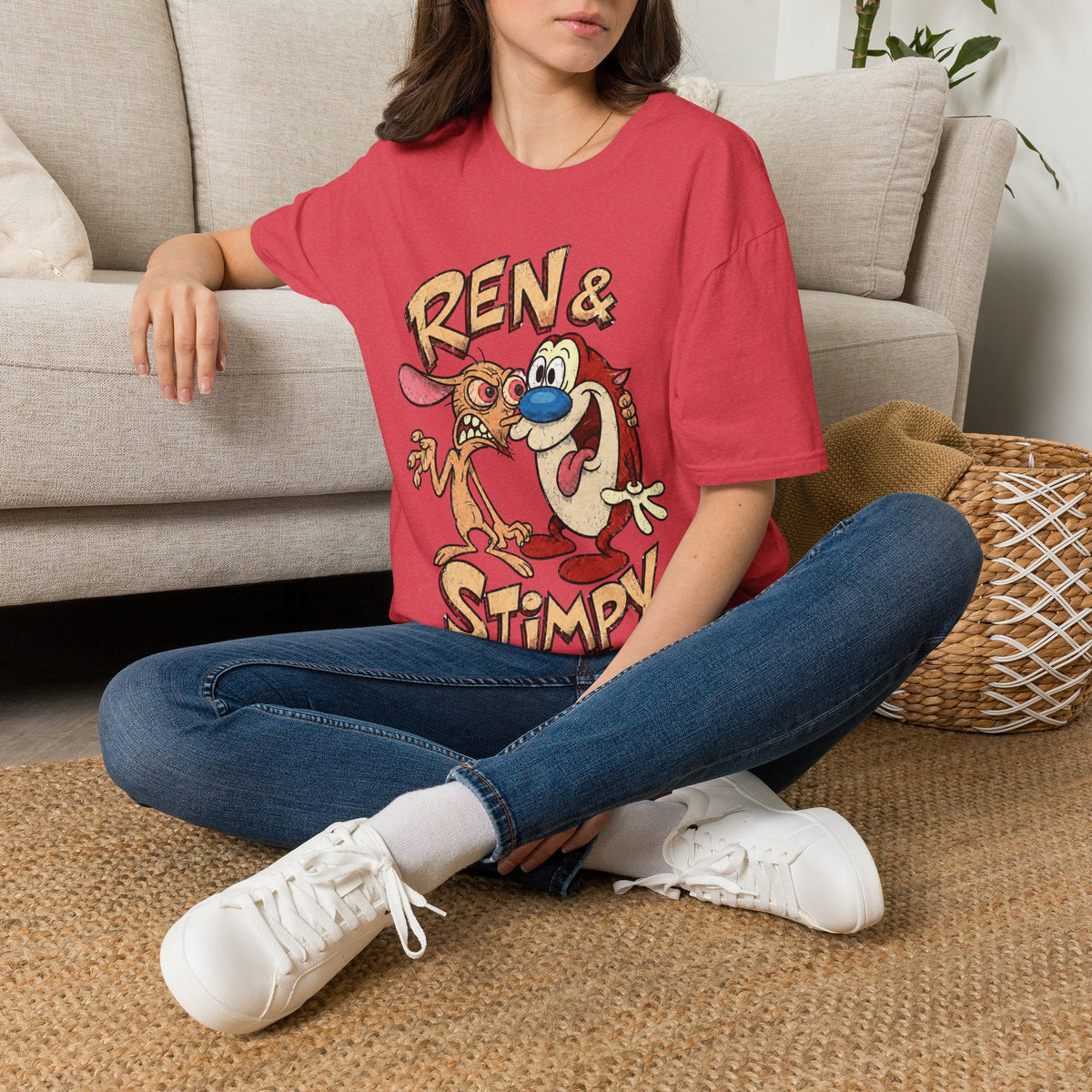 Ren & Stimpy Graphic Tee in Heather Red, alternate view