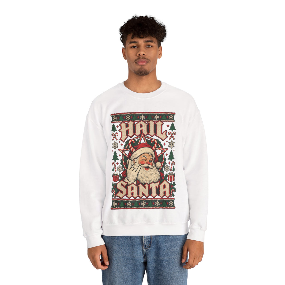 Hail Santa Ugly Christmas Sweater Sweatshirt in Red, alternate view