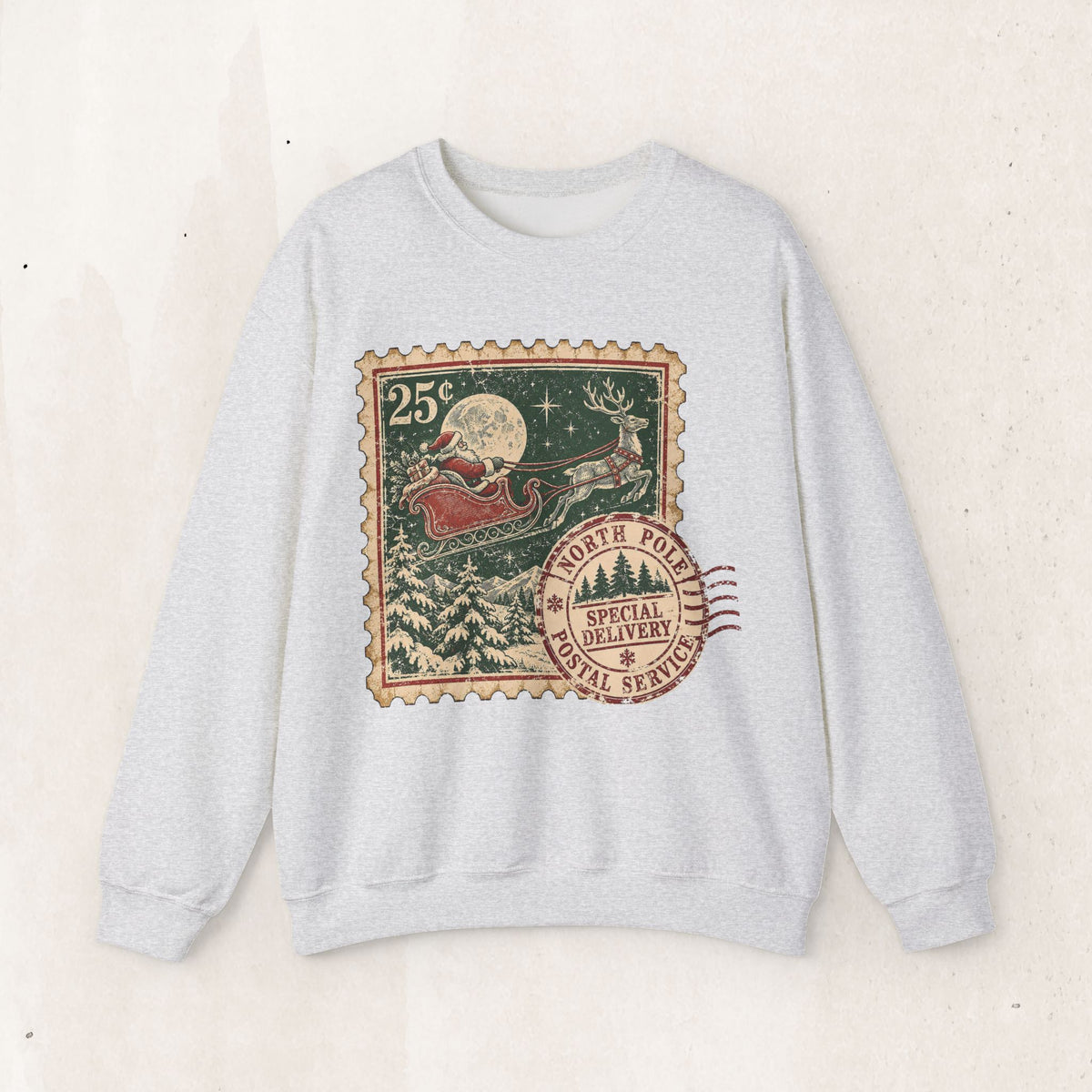 Vintage North Pole Christmas Santa Sweatshirt, Retro Santa Postage Stamp Crewneck