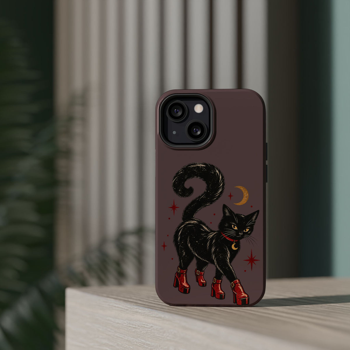 Black Cat in Red Boots MagSafe Phone Case, alternate view