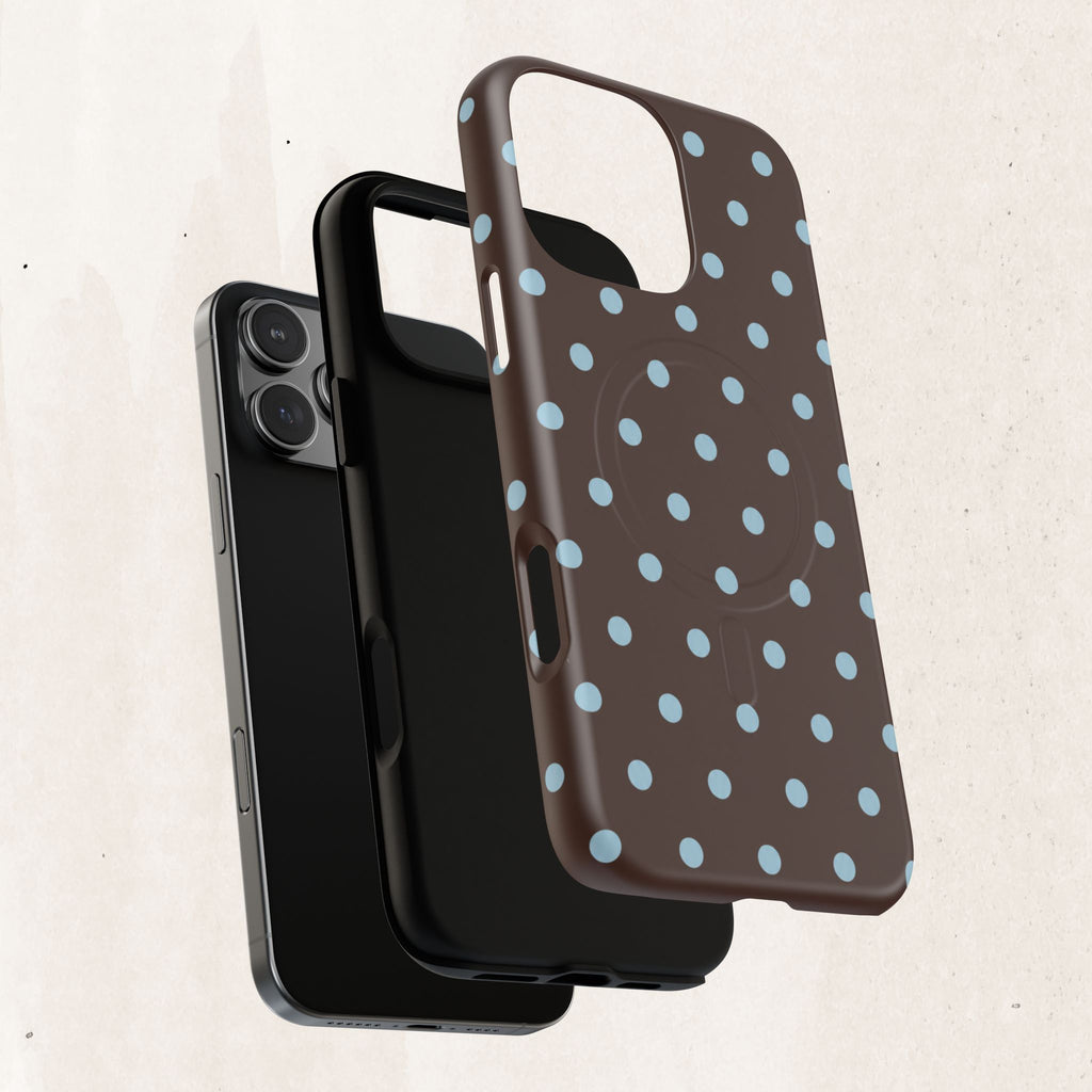 Polka Dot Magnetic Tough Phone Case — Brown with Light Blue Dots