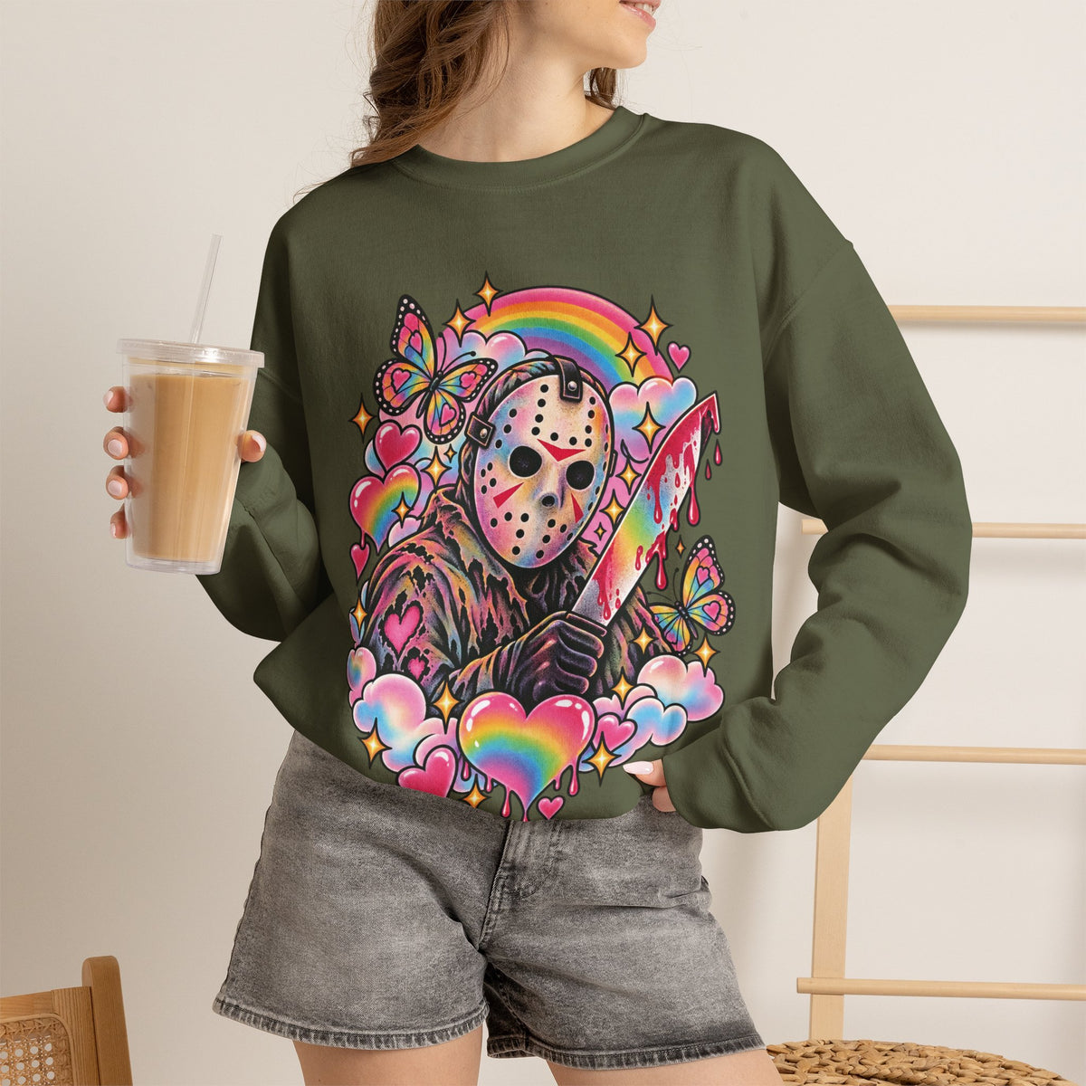 Jason Mask Rainbow Horror Crewneck Sweatshirt
