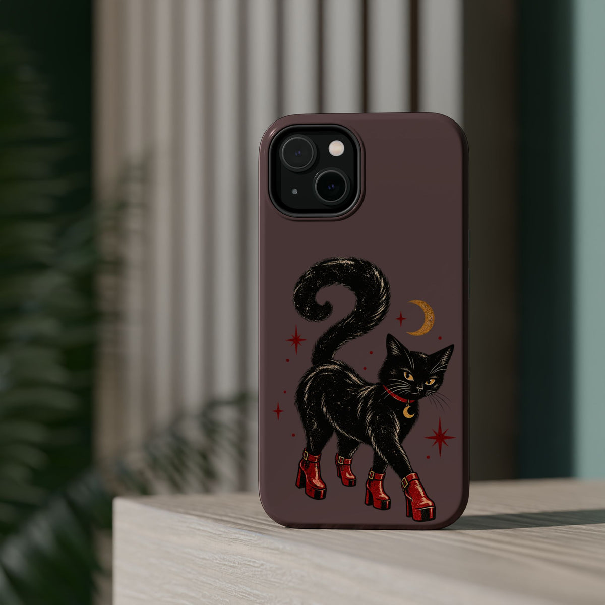 Black Cat in Red Boots MagSafe Phone Case, alternate view