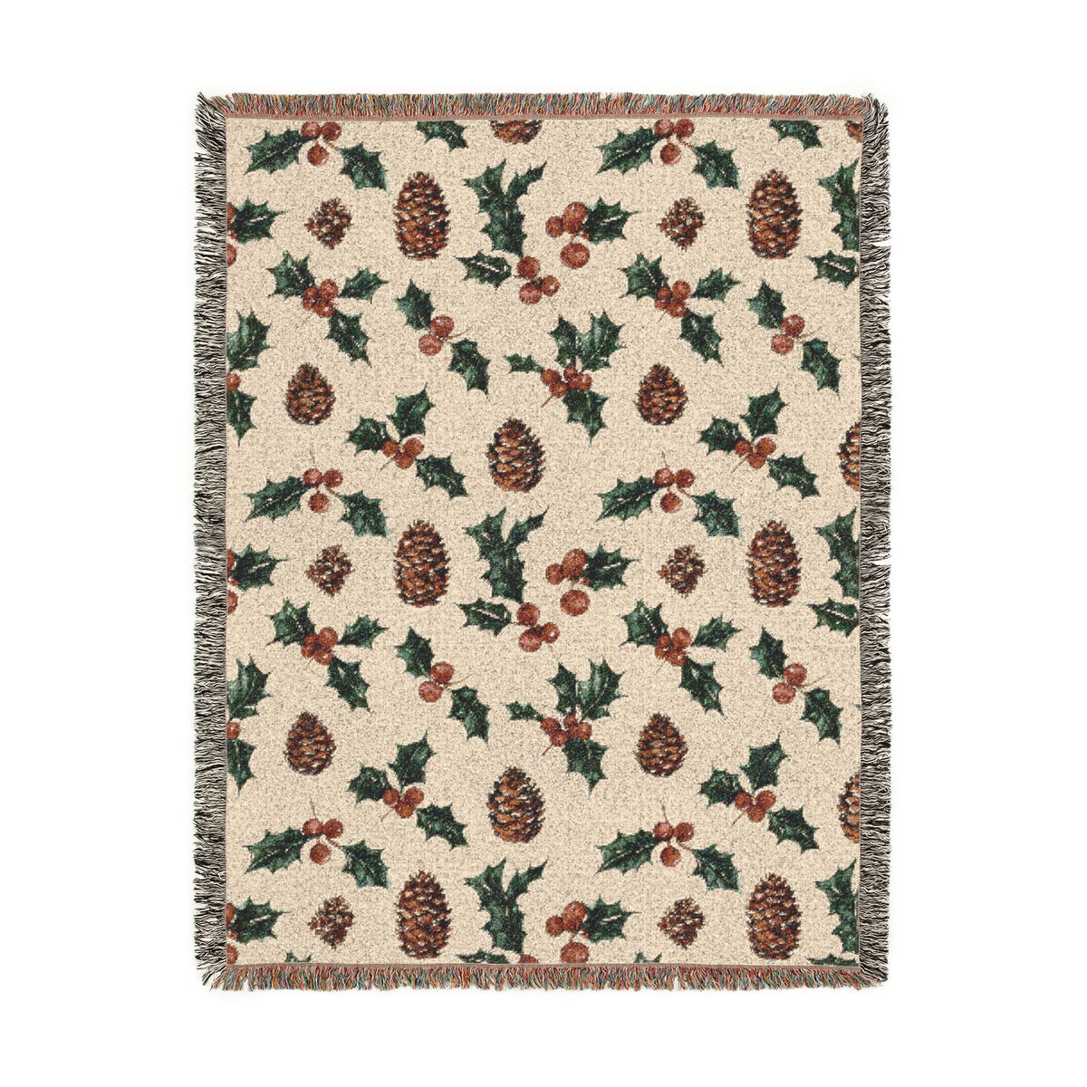 Pinecone & Holly Woven Blanket