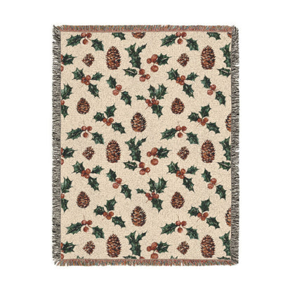 Pinecone & Holly Woven Blanket