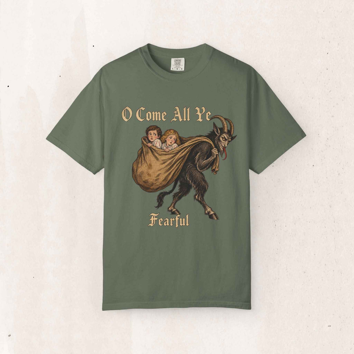 Vintage Krampus Christmas Tee – Moss
