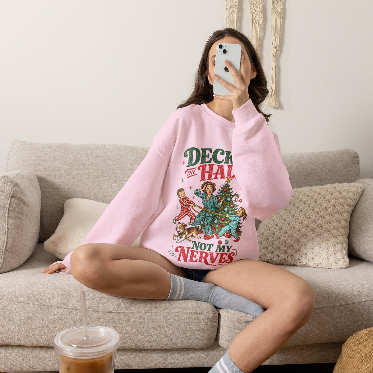funny christmas crewneck', Deck The Halls Not My Nerves Pullover! Printify