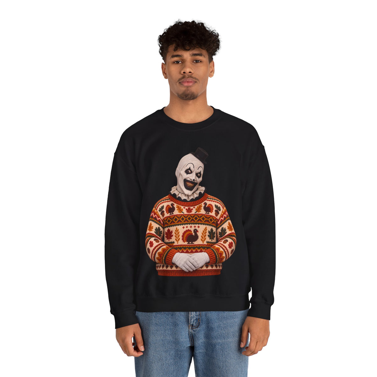 Art the Clown Thanksgiving horror crewneck sweatshirt in black