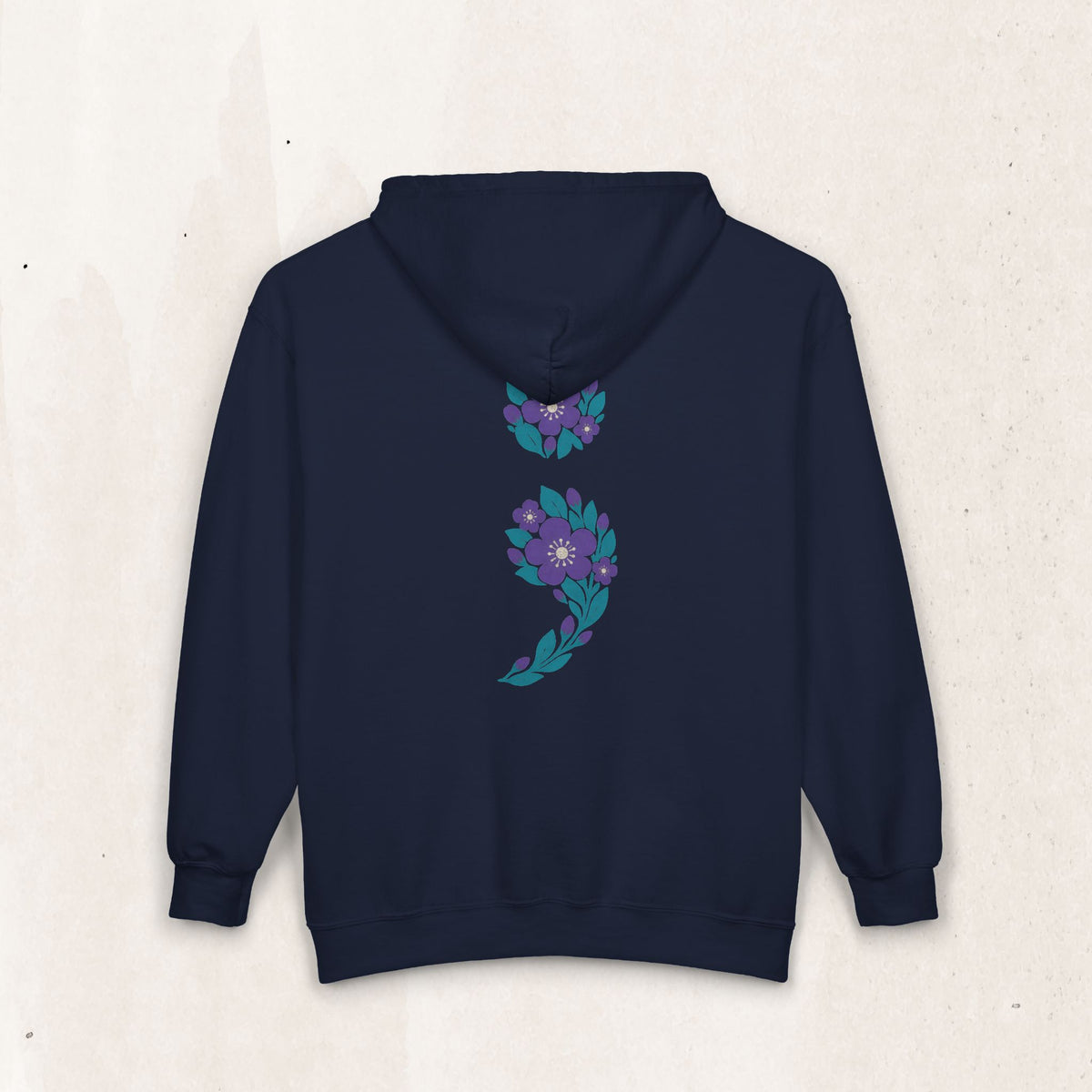 Floral semicolon suicide awareness zip up hoodie in navy