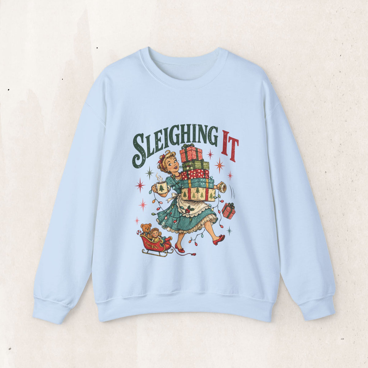 Sleighing It Christmas Crewneck Sweatshirt — Retro Holiday Gifts Design