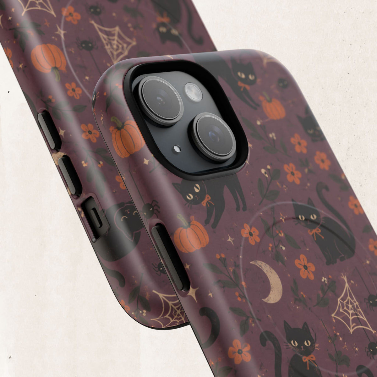 Halloween Black Cat Tough Magnetic Phone Case — Cute Spooky Pumpkins & Spiderwebs