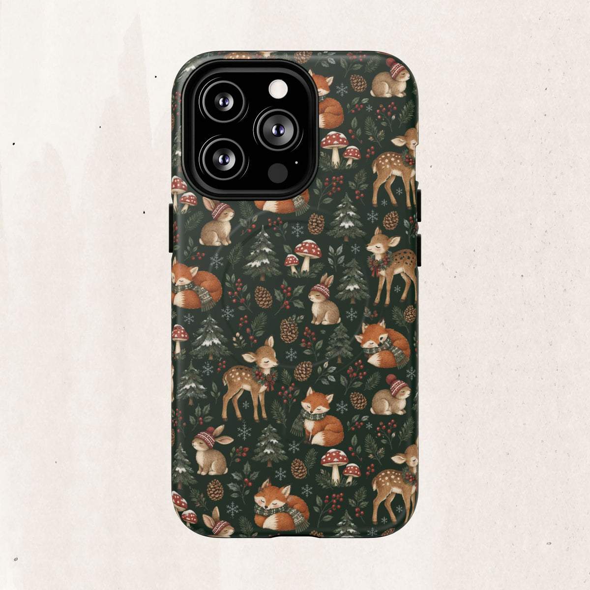 Magnetic Phone Case — Woodland Fox & Deer Holiday Pattern