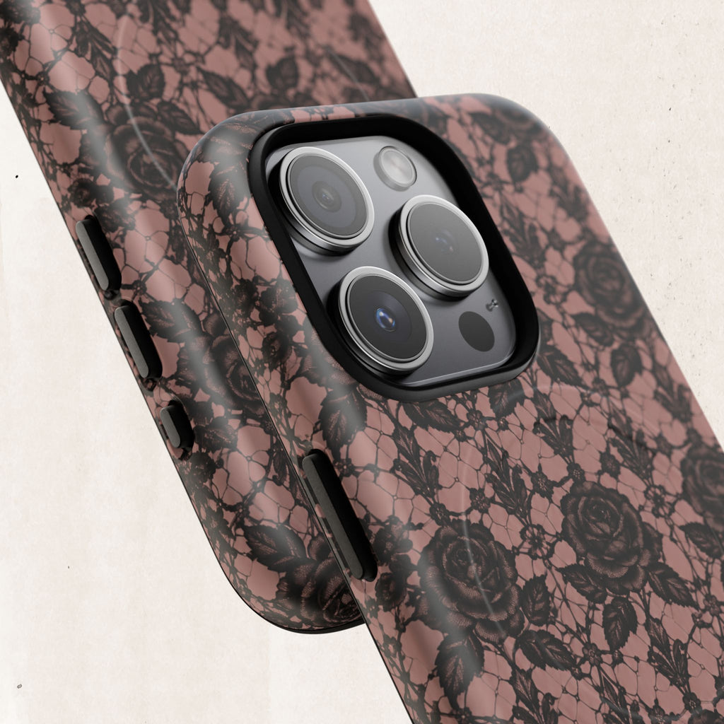Vintage Black Lace Rose Pattern Phone Case