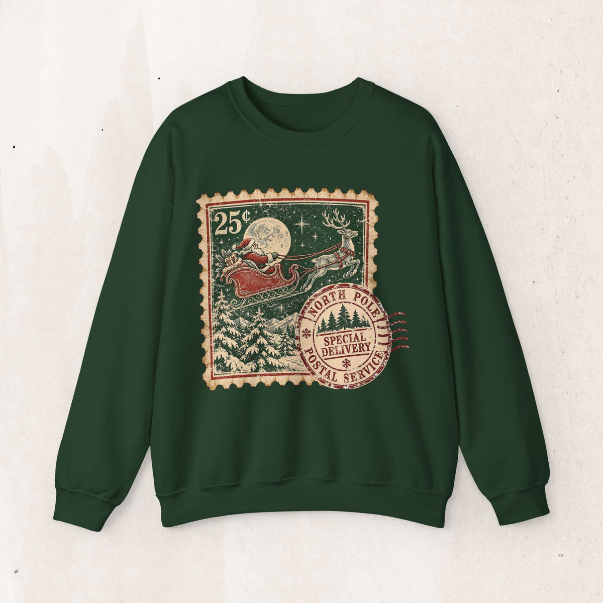 Vintage North Pole Christmas Santa Sweatshirt, Retro Santa Postage Stamp Crewneck