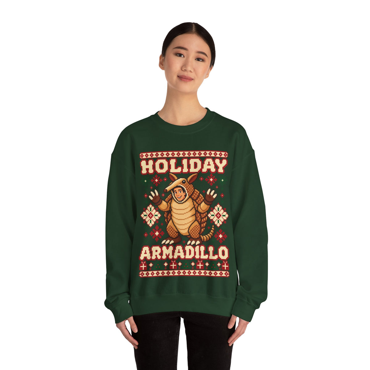 Holiday Armadillo Christmas Crewneck Sweatshirt in Red, alternate view
