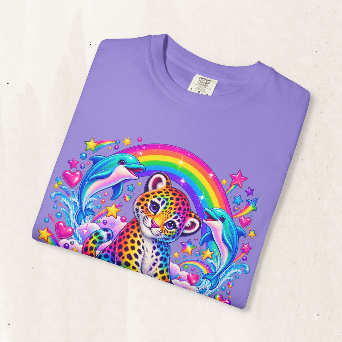 Lisa Frank Inspired Leopard Rainbow Tee