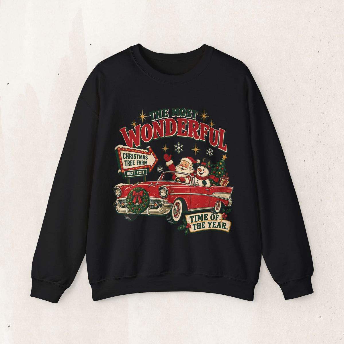 The Most Wonderful Time of the Year Vintage Red Truck Sweatshirt, Retro Christmas Snowman Crewneck