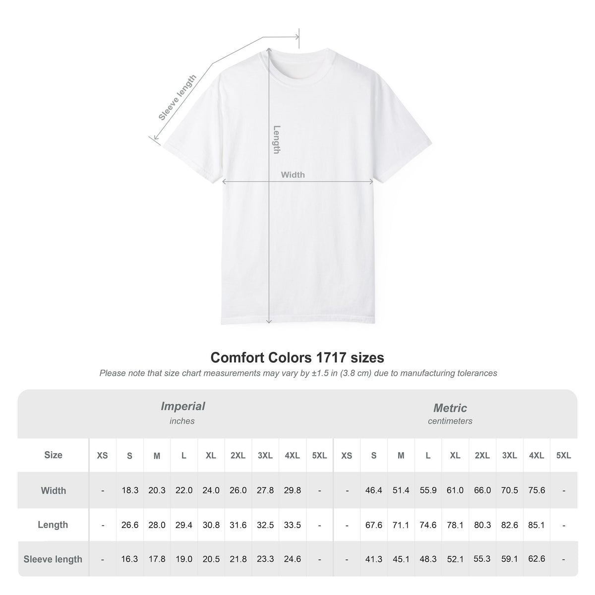 Size chart for the floral semicolon suicide awareness t-shirt