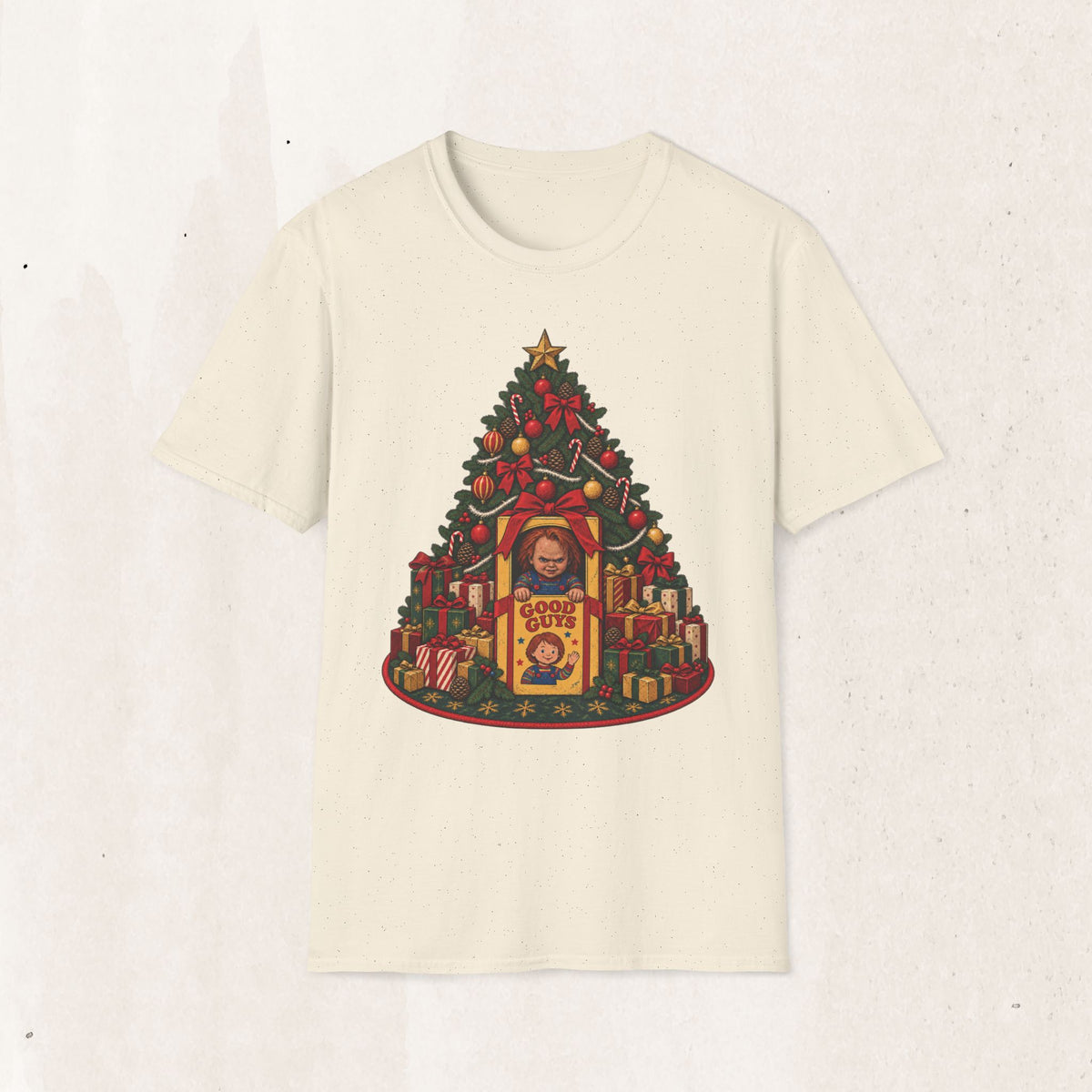 Chucky Christmas Graphic Tee – Creepy Horror Christmas Shirt – Natural