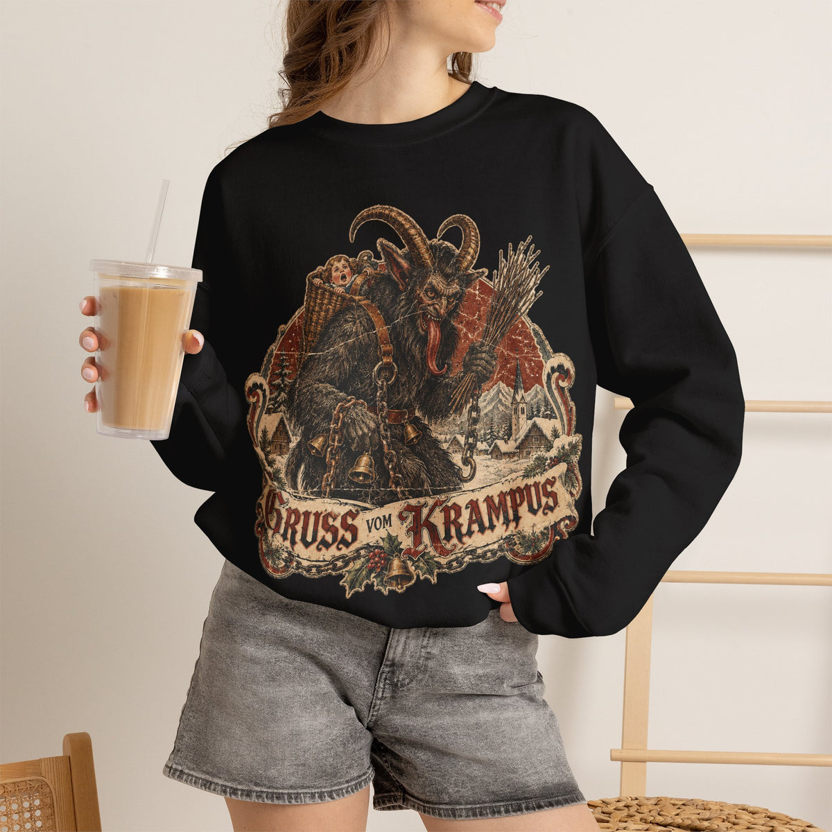 Gruss Vom Krampus Christmas Sweatshirt, Gothic Krampus Crewneck