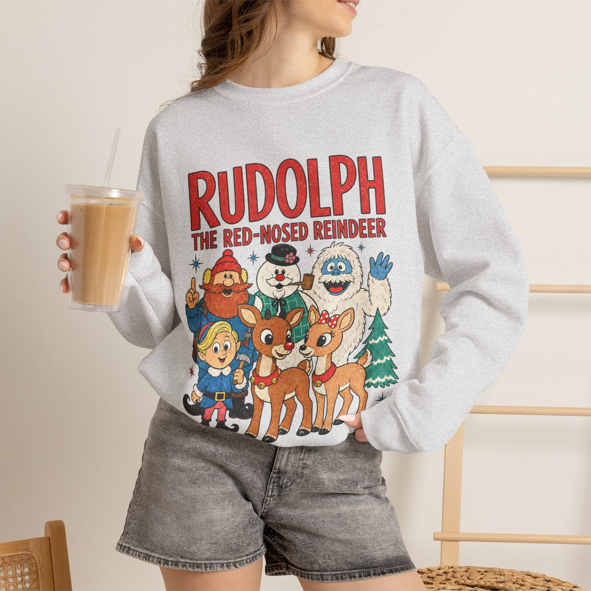 Rudolph The Red-Nosed Reindeer Vintage Crewneck Sweatshirt in Ash, alternate view