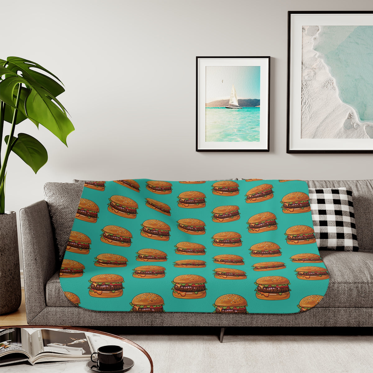 Burger Pattern Sherpa Blanket
