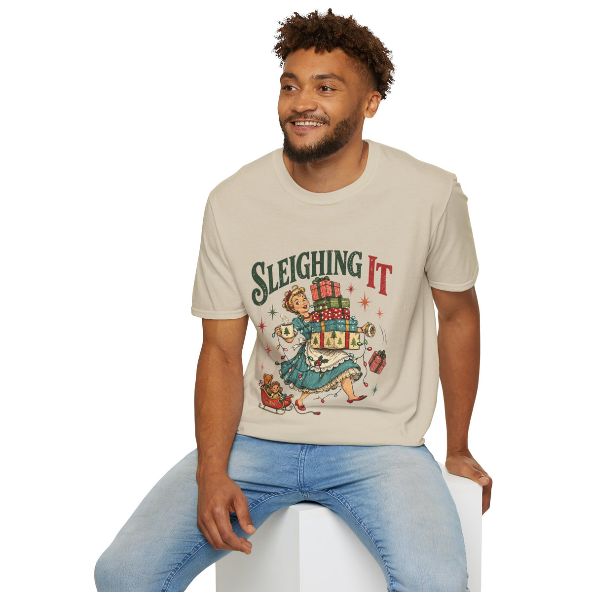 Vintage Christmas "Sleighing It" Graphic Tee