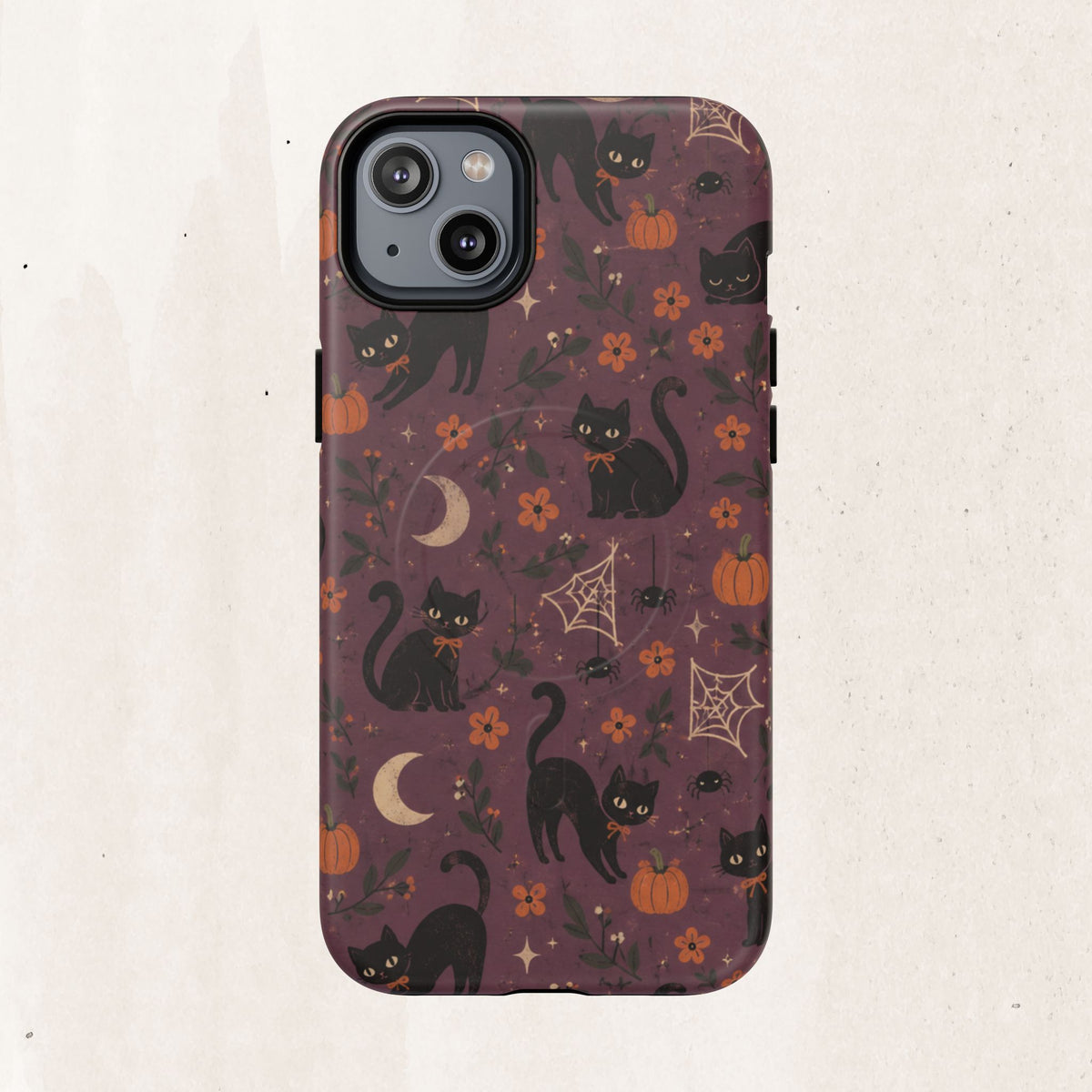 Halloween Black Cat Tough Magnetic Phone Case — Cute Spooky Pumpkins & Spiderwebs