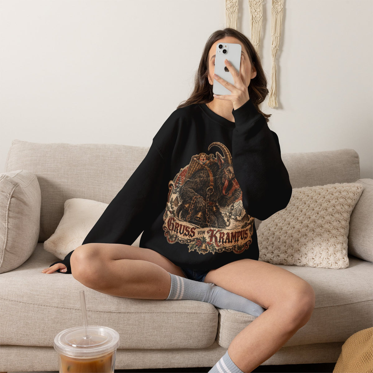 Gruss Vom Krampus Christmas Sweatshirt, Gothic Krampus Crewneck