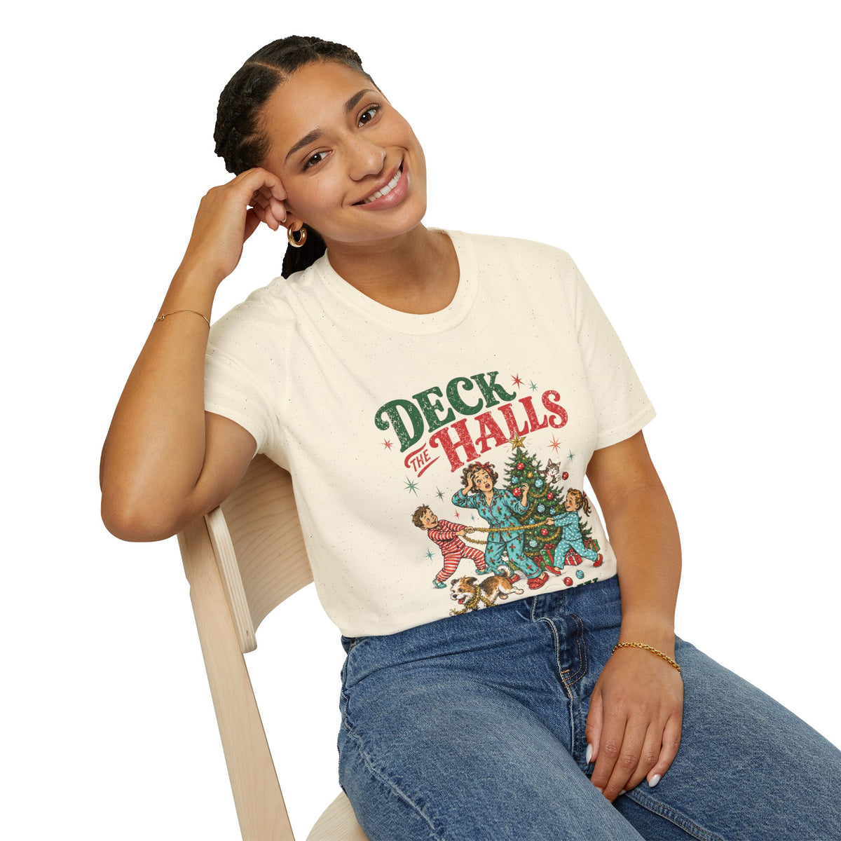Retro "Deck the Halls (Not My Nerves)" Christmas Tee