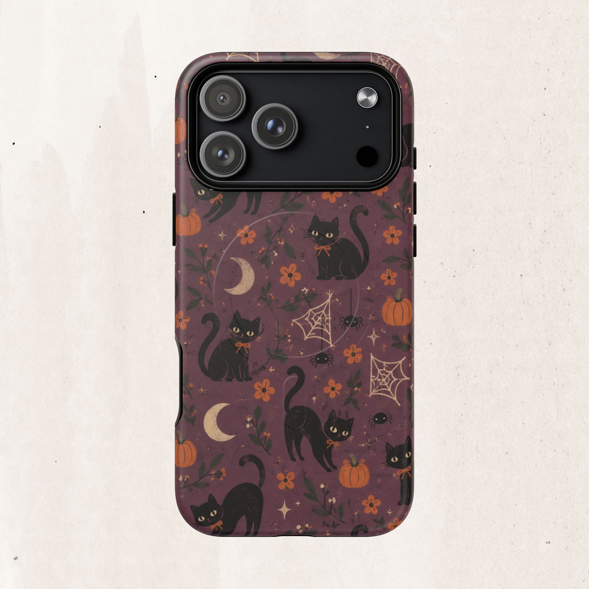 Halloween Black Cat Tough Magnetic Phone Case — Cute Spooky Pumpkins & Spiderwebs