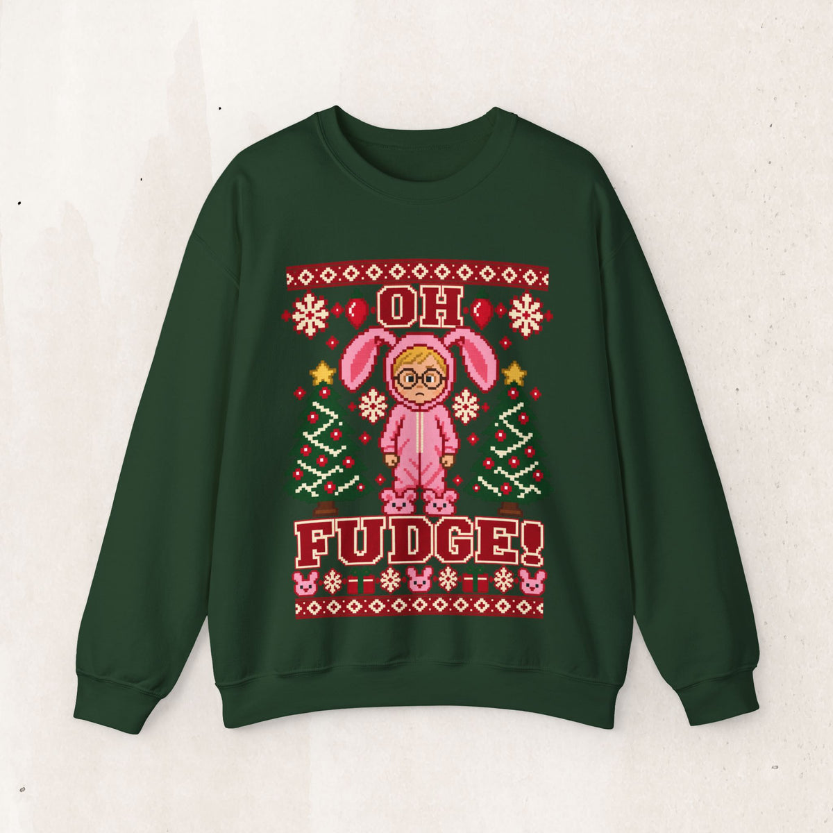 Oh Fudge A Christmas Story Sweatshirt – Fair Isle Bunny Crew – Forest Green