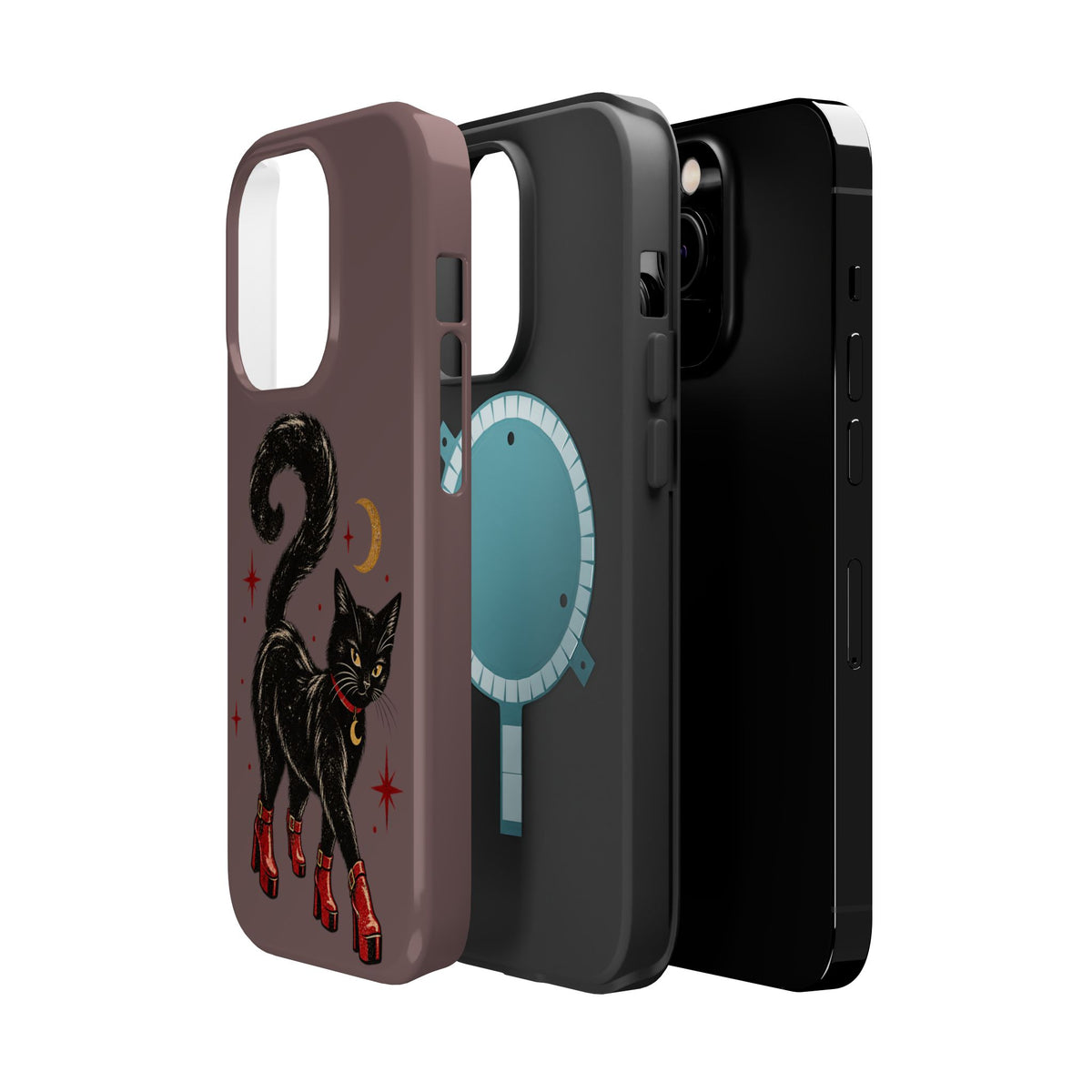 Black Cat in Red Boots MagSafe Phone Case, alternate view