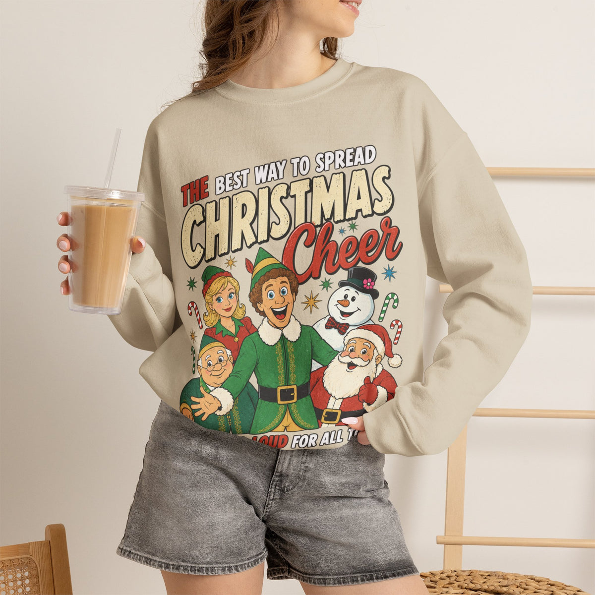 Elf Christmas Sweatshirt, Vintage Movie Quote Crewneck Gift Boxed Printify