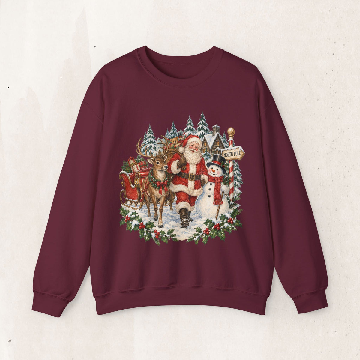 Santa and snowman vintage woodland Christmas sweatshirt