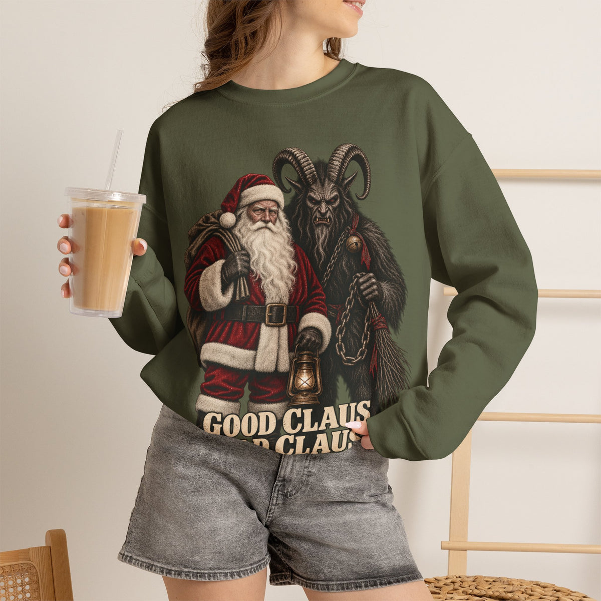 Krampus & Santa Claus Christmas Crewneck Sweater