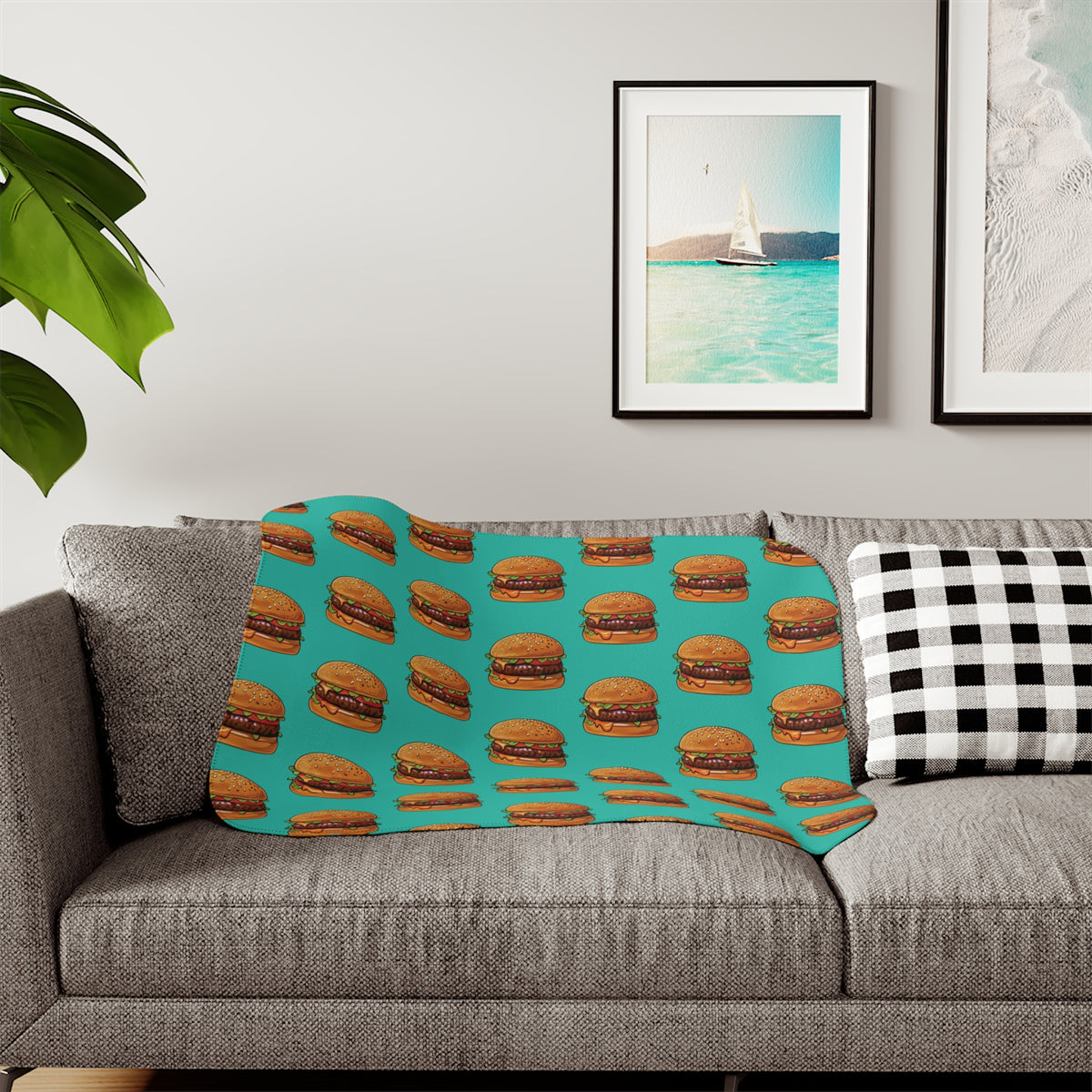 Burger Pattern Sherpa Blanket