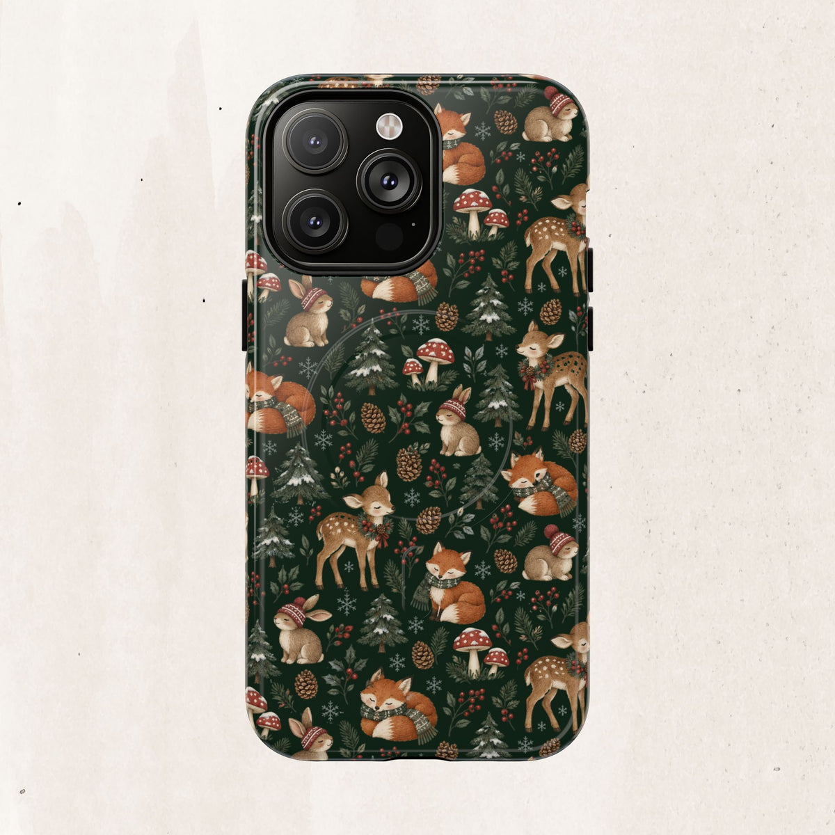 Magnetic Phone Case — Woodland Fox & Deer Holiday Pattern