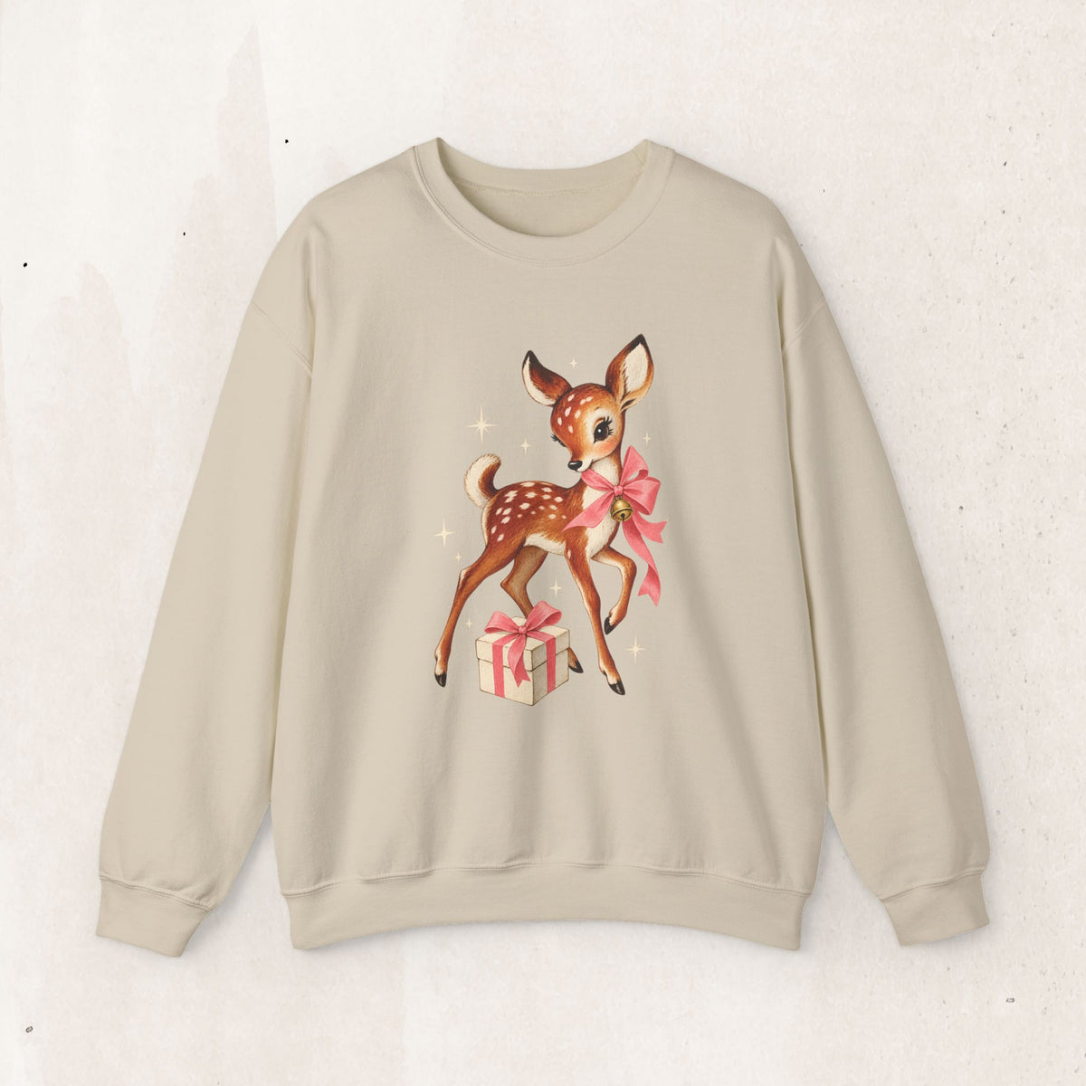 Christmas fawn with gifts woodland crewneck sweatshirt
