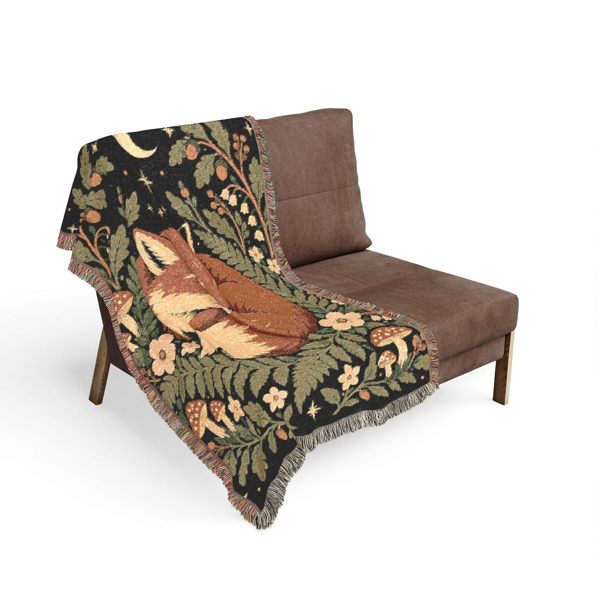 Fox Moon Woven Blanket — Cozy Floral Woodland Throw Printify