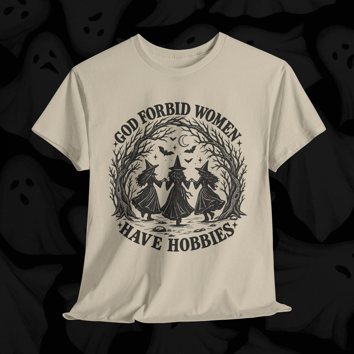 God Forbid Women Have Hobbies Witch Graphic Tee – Sand