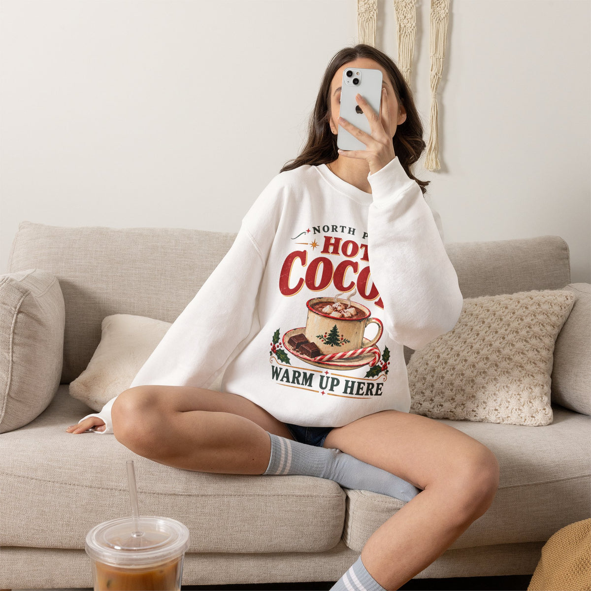 North Pole Hot Cocoa Warm Up Here Christmas sweatshirt