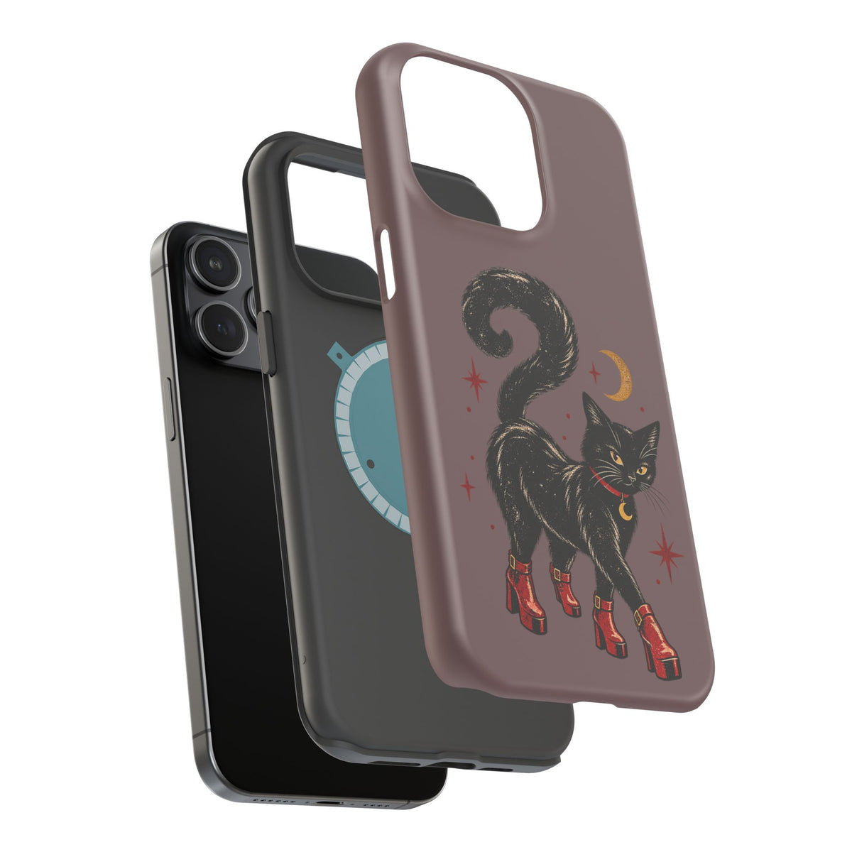 Black Cat in Red Boots MagSafe Phone Case, alternate view