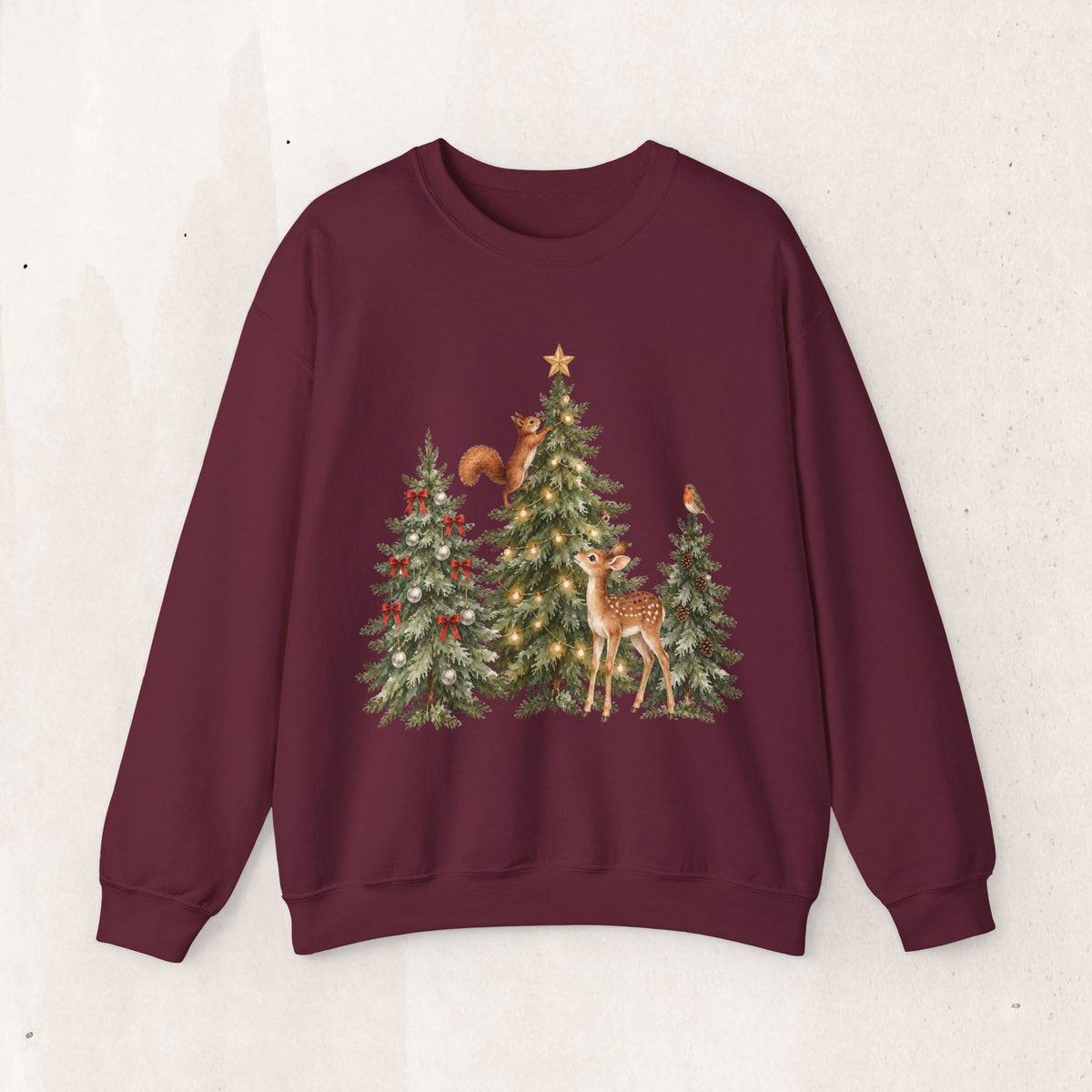 Christmas Woodland Animals Sweatshirt, Forest Deer Christmas Crewneck
