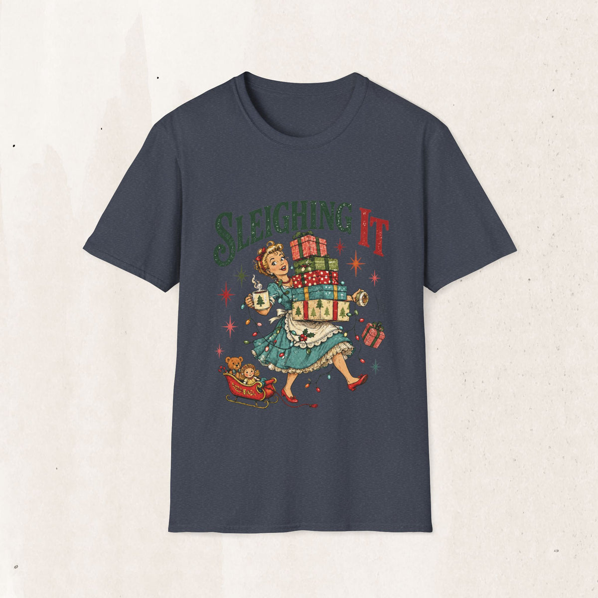 Vintage Christmas "Sleighing It" Graphic Tee