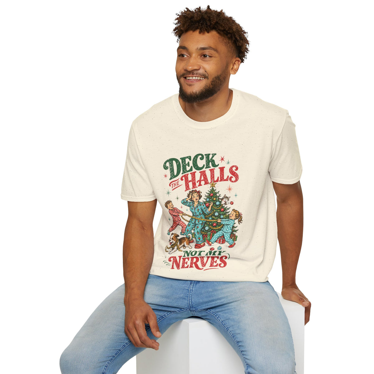 Retro "Deck the Halls (Not My Nerves)" Christmas Tee