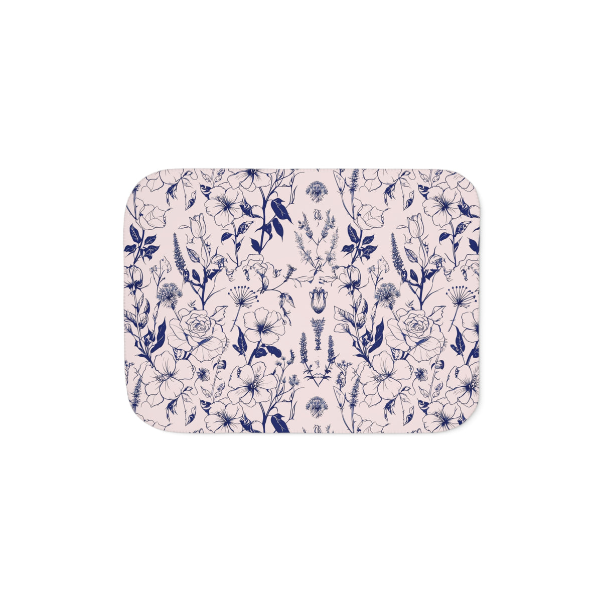 Navy Botanical Sherpa Blanket