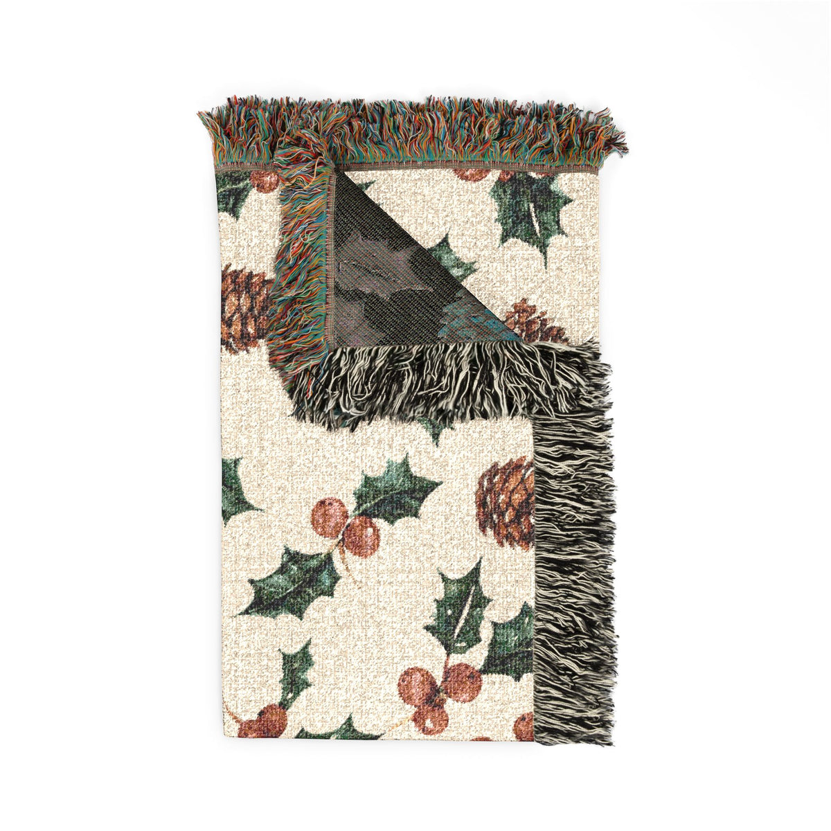 Pinecone & Holly Woven Blanket